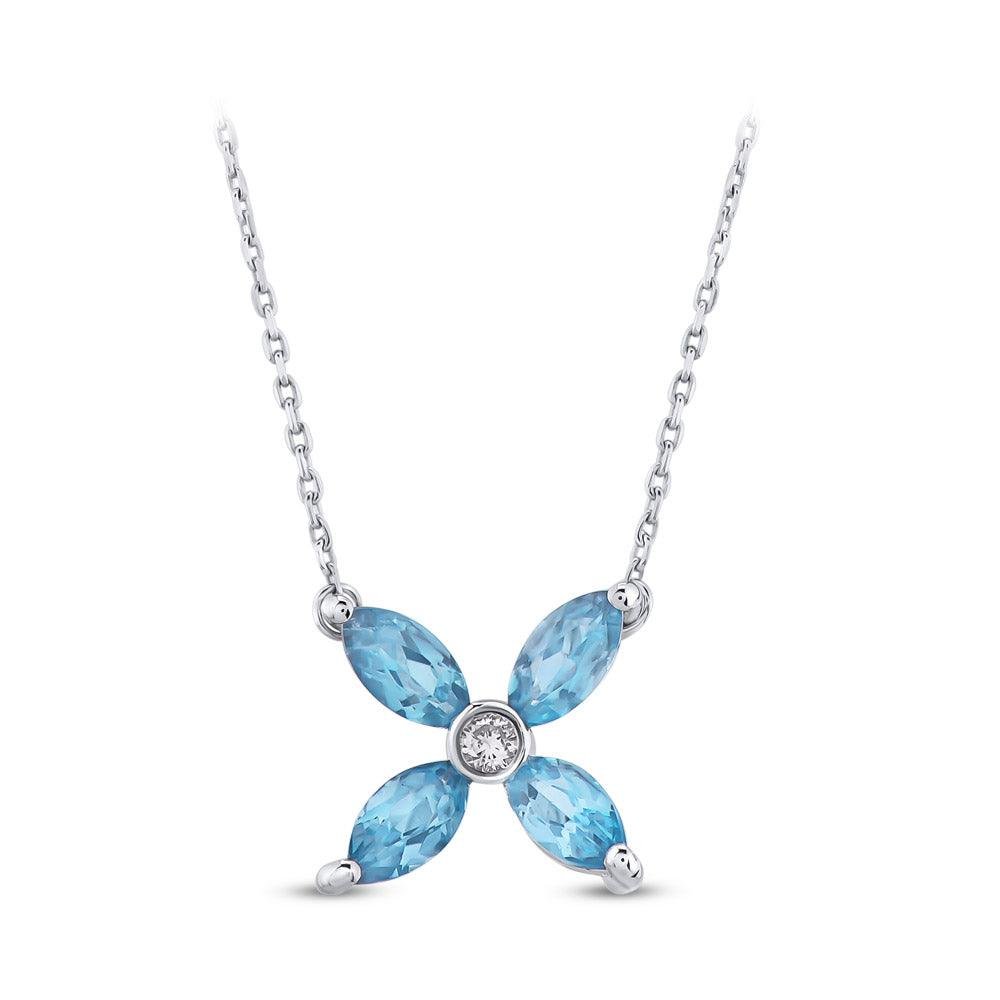 Pırlantalı Blue Topaz Kolye - Mim Diamond