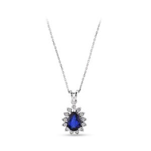 Feniks Pırlantalı Safir Kolye - Mim Diamond