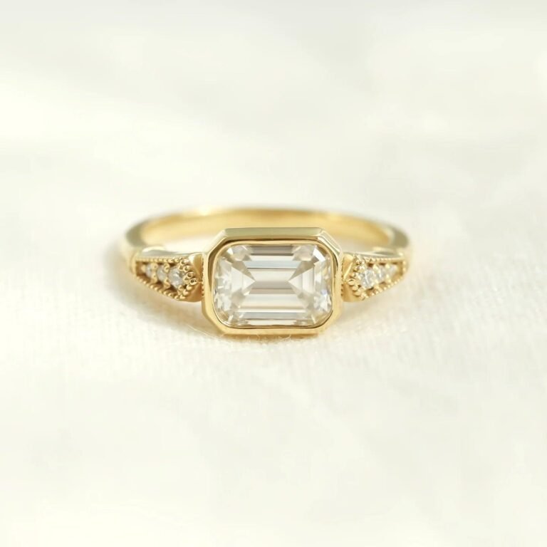 HORIZONTAL EMERALD CUT SOLITAIRE RING - Mim Diamond